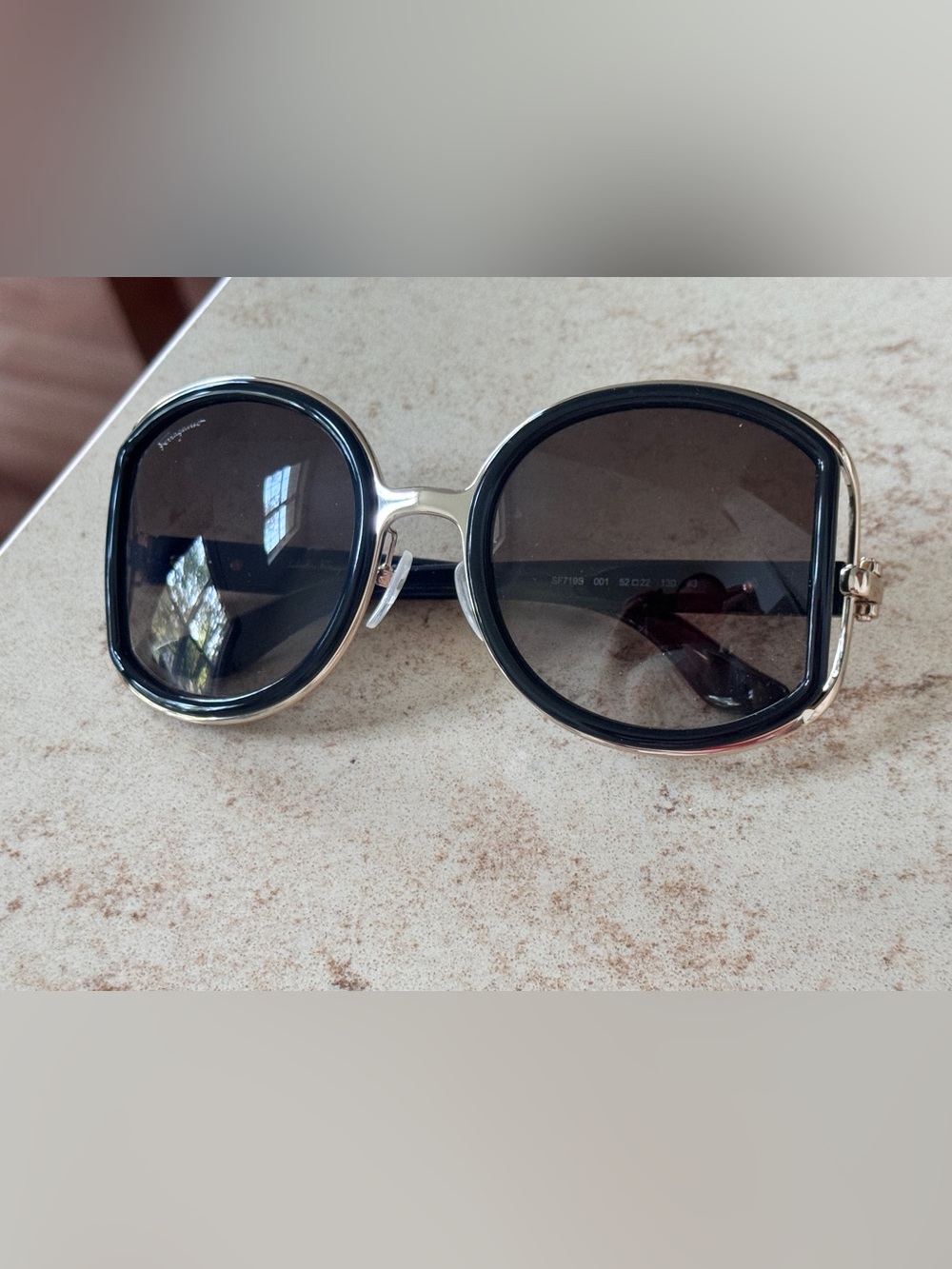 Salvatore Ferragamo Black Round Sunglasses with Silver Trim- SF719S- never worn
